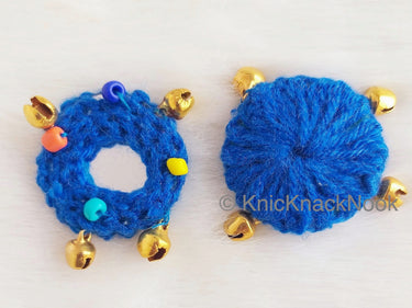Circle Shaped Mirrored Applique With Jingle Bell Beads And Multicoloured Beads, Bohemian Applique, Summer Applique